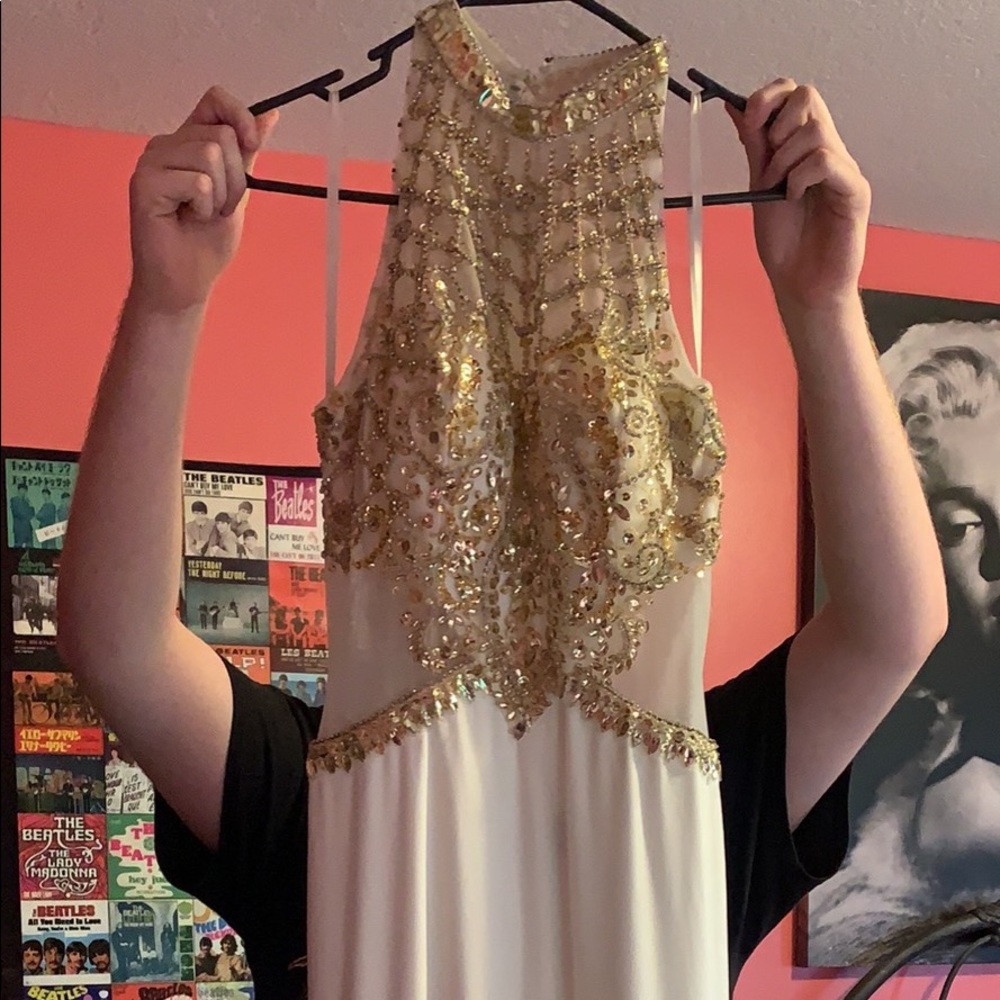 white and gold prom dress